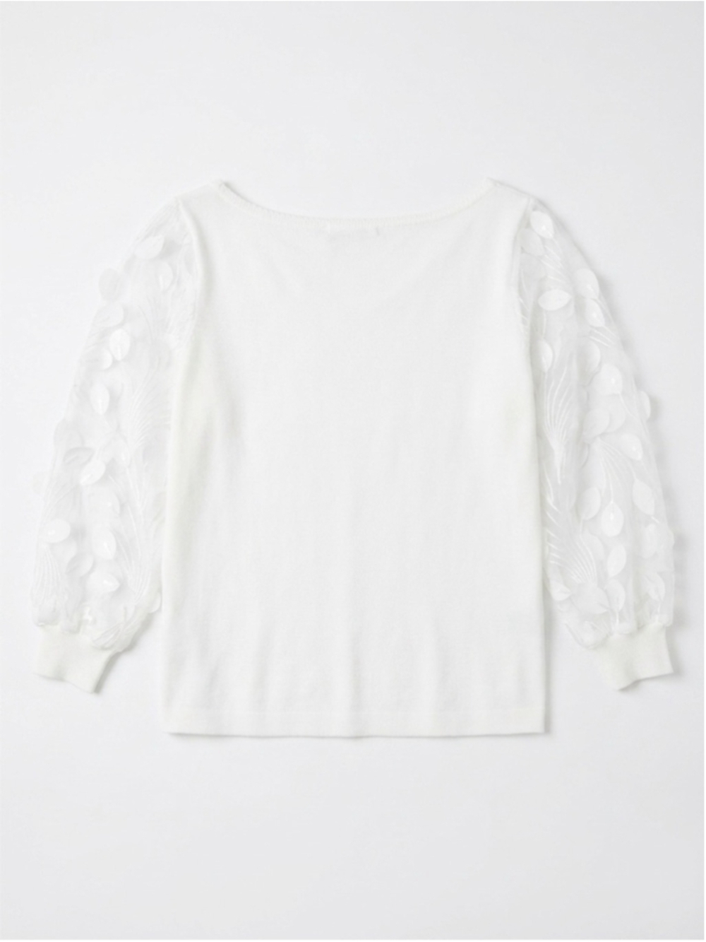 Sioni Eggshell White Sheer Applique Balloon Sleeve Sweater - Picture 4 of 4